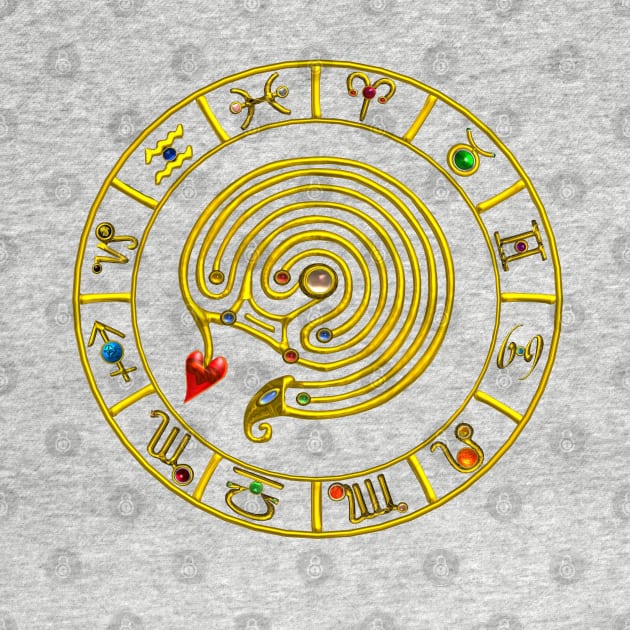 GOLD ASTRAL LABYRINTH WITH ZODIACAL SIGNS ASTROLOGY CHART by BulganLumini